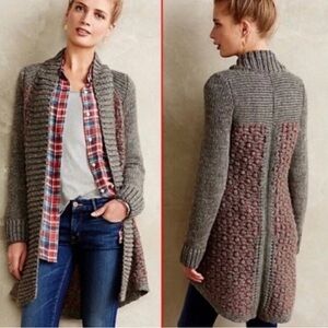 Moth Anthropologie Gray Long Line Chunky Knit Cardigan